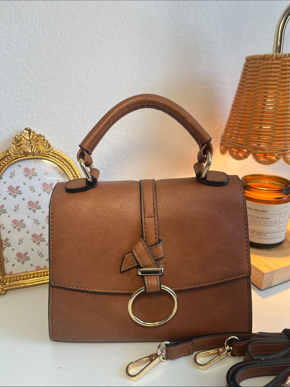 Small Top-Handle Satchel Crossbody Bag - Brown